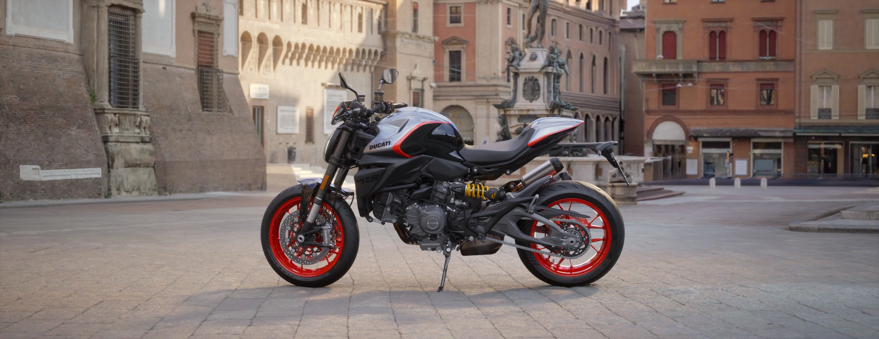 2026 Ducati Monster+ Iceberg white left-side profile configurator render